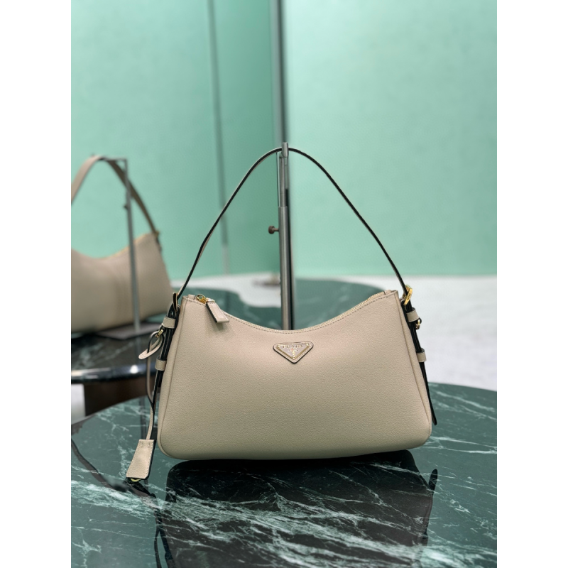 Prada Aimée medium leather shoulder bag-Travertine