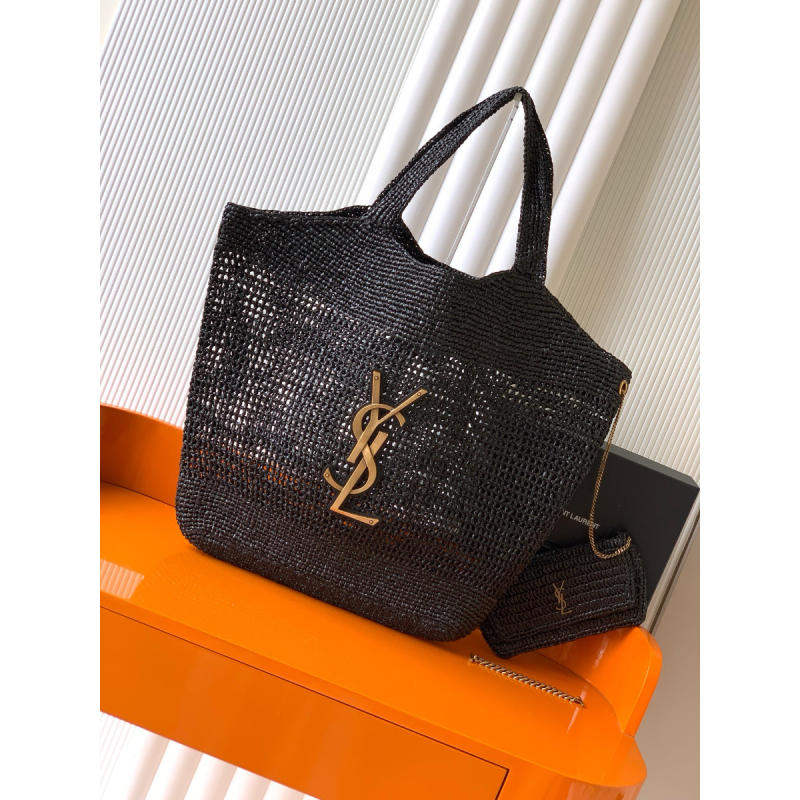 YSL Saint Laurent Icare in Raffia-Black