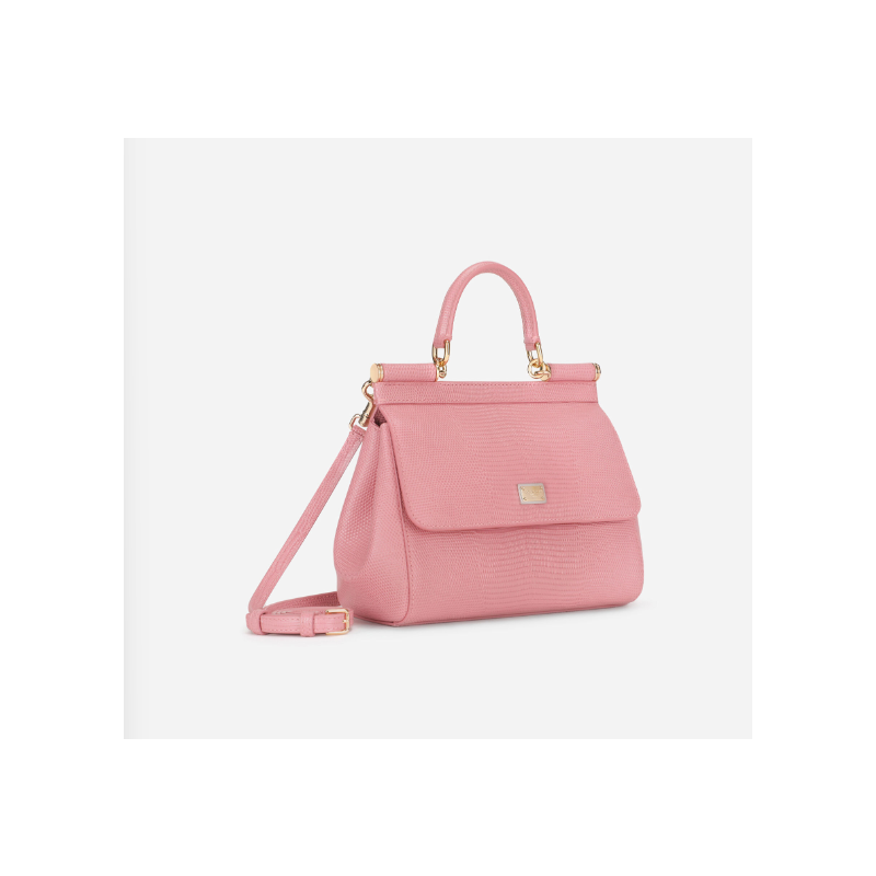 Dolce Gabbana Medium Sicily handbag in iguana-print calfskin-Pink
