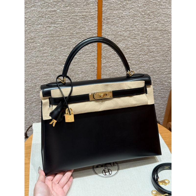 Hermes Kelly 32cm in Box leather-Black