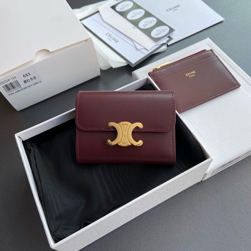 Celine Compact wallet with coin holder-Burgundy