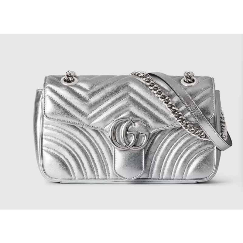 Gucci GG marmont Small Shoulder Bag- Light Grey leather 