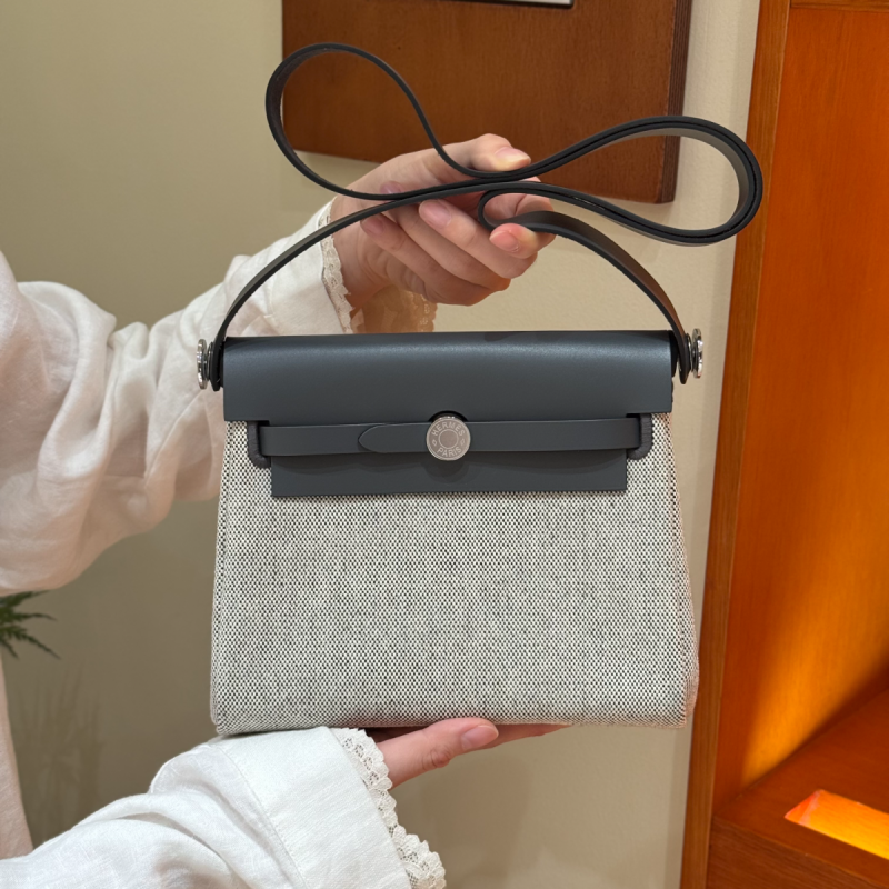 Hermes Herbag Mini Bag-  Ecru/blue glacier /ardoise